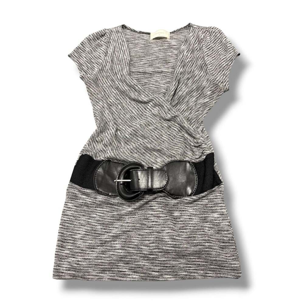 Y2k Mini Grey Dress Marled V-Neck With Chucky Belted